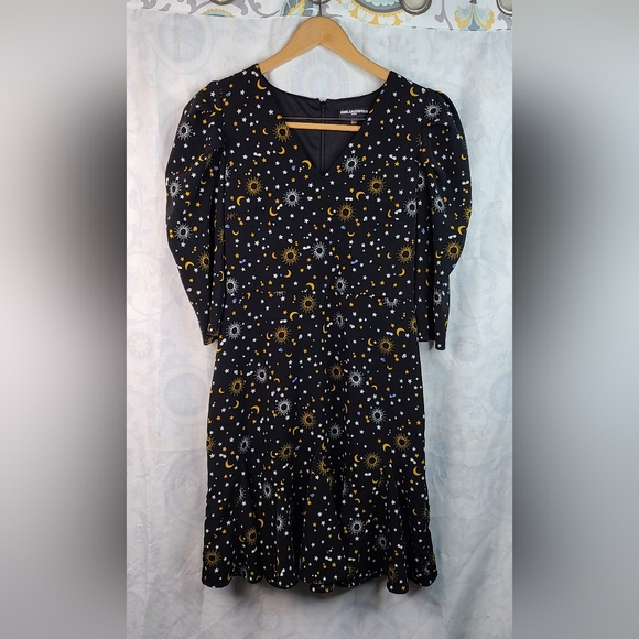 Karl Lagerfeld Paris Puff Sleeve Celestial print dress size 6 - Picture 1 of 16